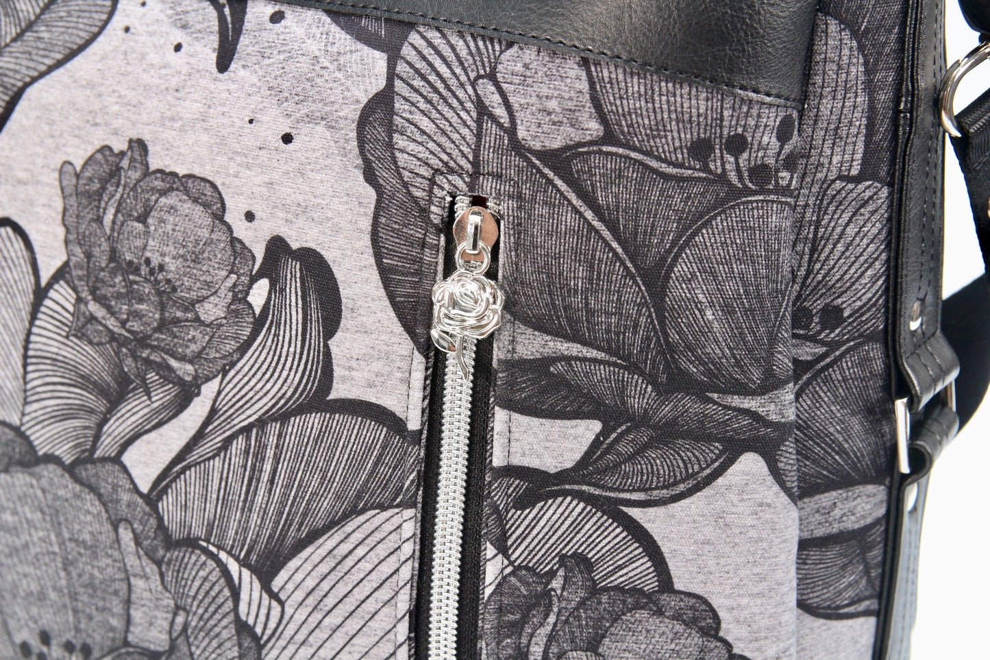 Hollyhock Hobo bag in Anemone in Grey and Black with Black faux leather