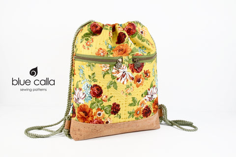 Begonia Backpack in Fall Floral in Yellow and natural cork