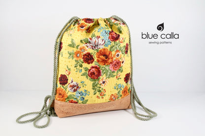 Begonia Backpack in Fall Floral in Yellow and natural cork