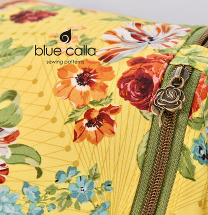 Begonia Backpack in Fall Floral in Yellow and natural cork