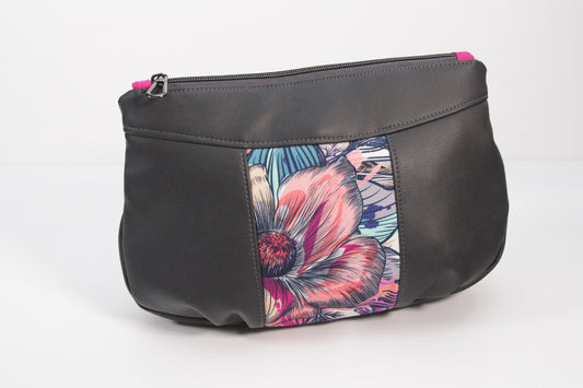 Gerbera Pouch in Graffiti Floral with Charcoal Faux Leather