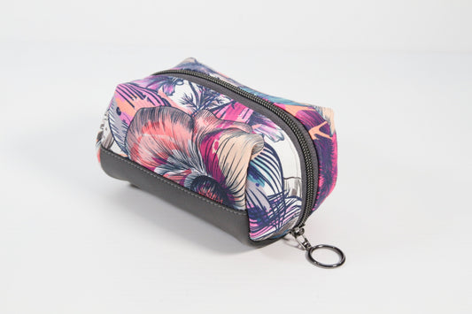 Small Pouch in Graffiti Floral and Charcoal Faux Leather