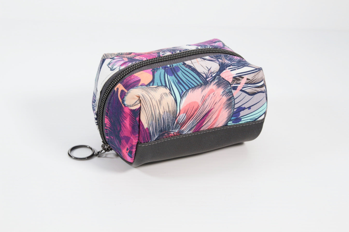 Small Pouch in Graffiti Floral and Charcoal Faux Leather