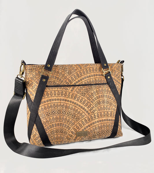 Passion Flower Tote - All Cork Exterior : Black and Natural