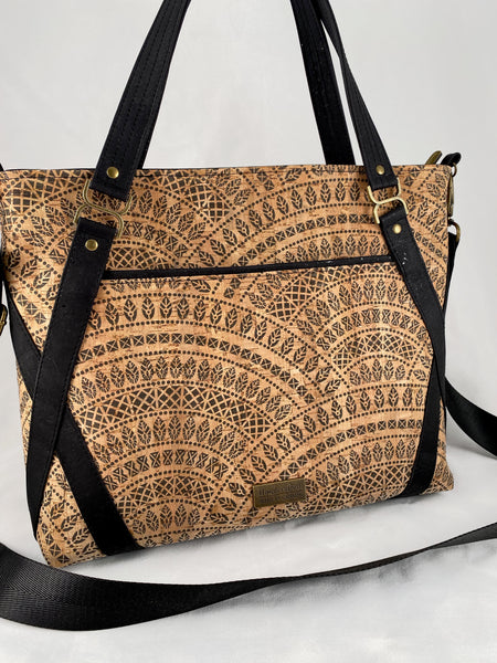 Passion Flower Tote - All Cork Exterior : Black and Natural