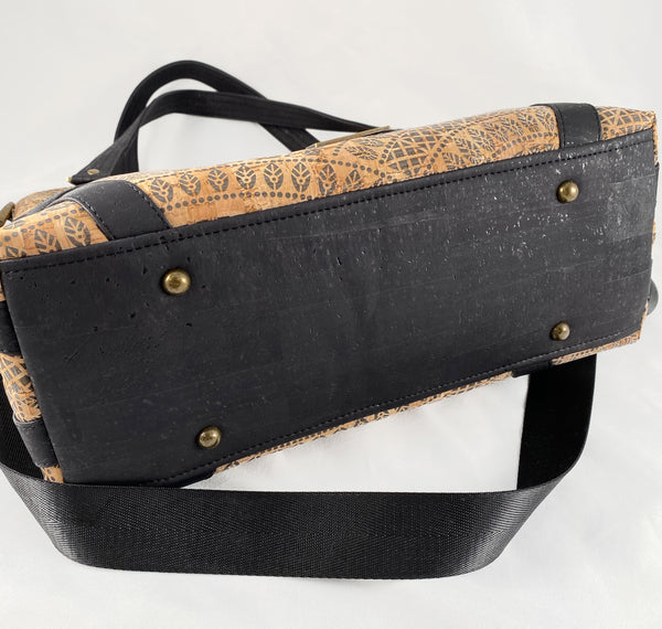 Passion Flower Tote - All Cork Exterior : Black and Natural
