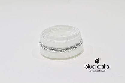 SILVER COIL - WHITE - #5 Metallic Nylon Coil Zipper tape