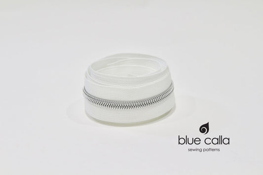 SILVER COIL - WHITE - #5 Metallic Nylon Coil Zipper tape