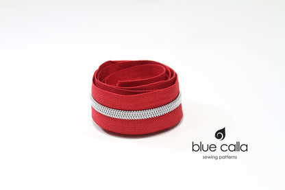 SILVER COIL - RED - #5 Metallic Nylon Coil Zipper tape