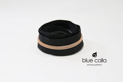 ROSE GOLD COIL - BLACK - #5 Metallic Nylon Coil Zipper tape