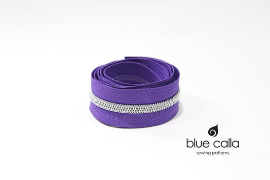 SILVER COIL - PURPLE - #5 Metallic Nylon Coil Zipper tape