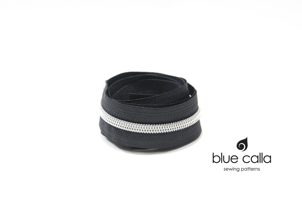 SILVER COIL - BLACK - #5 Metallic Nylon Coil Zipper tape