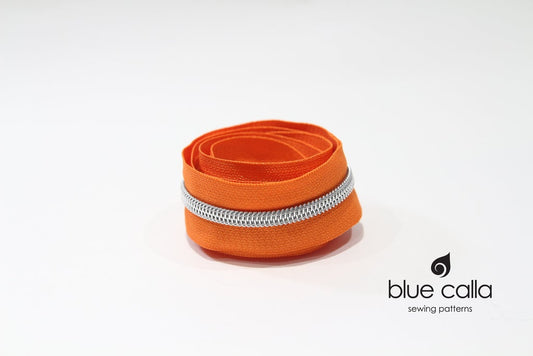SILVER COIL - ORANGE - #5 Metallic Nylon Coil Zipper tape