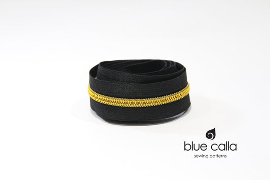 BRASS GOLD COIL - BLACK - #5 Metallic Nylon Coil Zipper tape