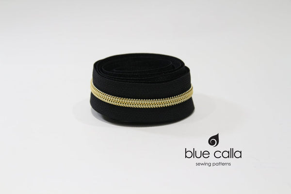 GOLD COIL - BLACK - #5 Metallic Nylon Coil Zipper tape