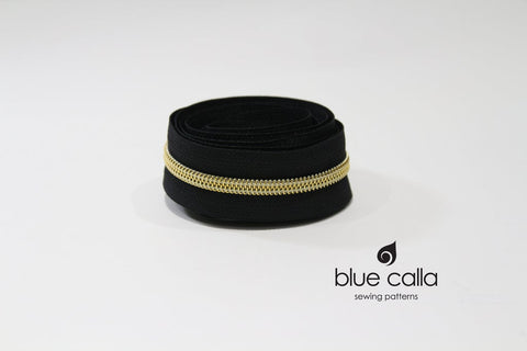 GOLD COIL - BLACK - #5 Metallic Nylon Coil Zipper tape