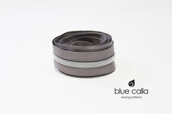 SILVER COIL - GRAY - #5 Metallic Nylon Coil Zipper tape