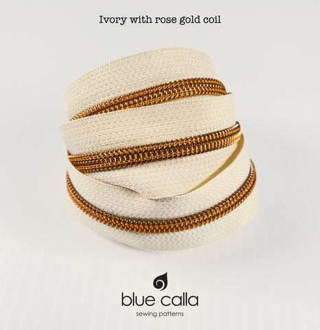 ROSE GOLD COIL - IVORY - #5 Metallic Nylon Coil Zipper tape