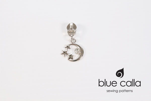 #5 coil zipper pull - Moon and Stars