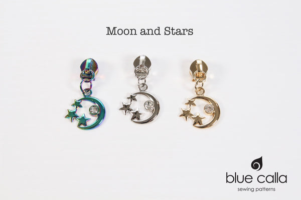 #5 coil zipper pull - Moon and Stars