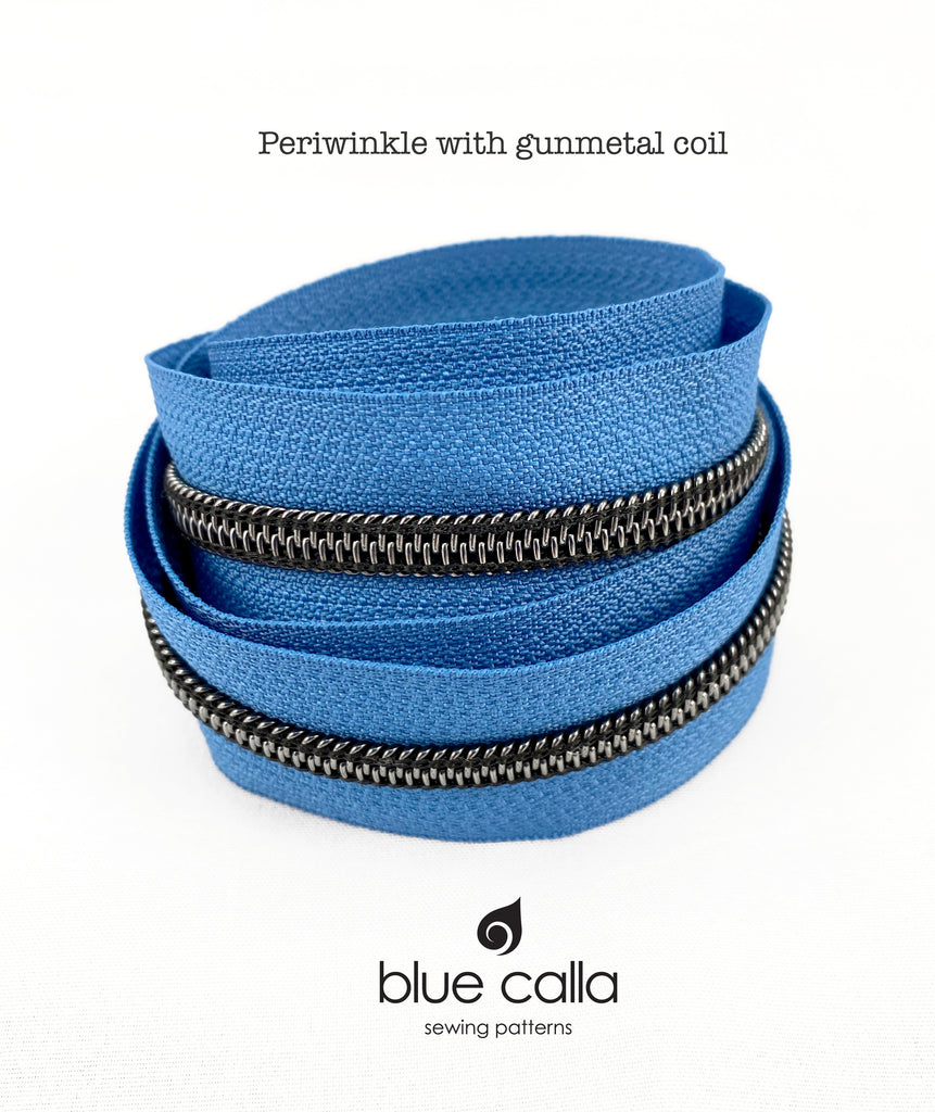 GUNMETAL COIL - PERIWINKLE - #5 Metallic Nylon Coil Zipper tape