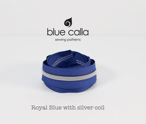 SILVER COIL - ROYAL BLUE - #5 Metallic Nylon Coil Zipper tape