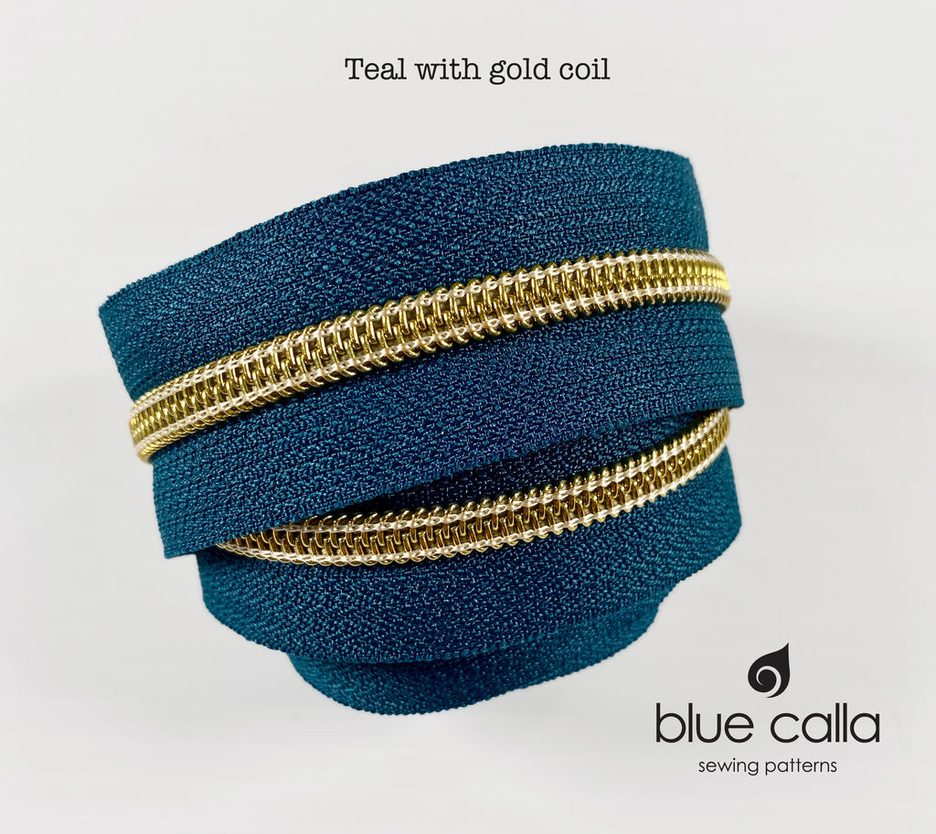GOLD COIL - TEAL - #5 Metallic Nylon Coil Zipper tape
