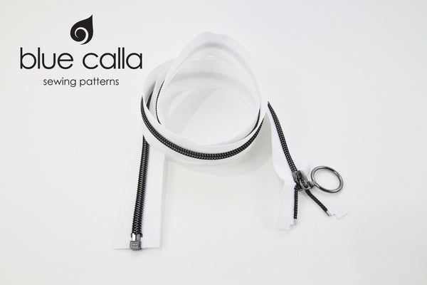 SALE Open end JACKET ZIPPER - #5 metallic nylon coil - WHITE