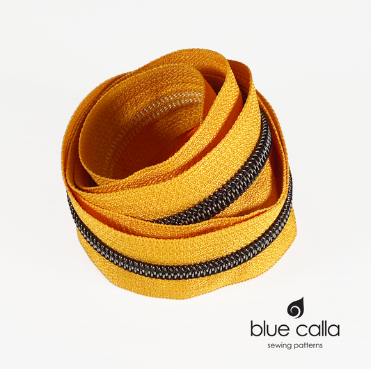 GUNMETAL COIL - MUSTARD - #5 Metallic Nylon Coil Zipper tape