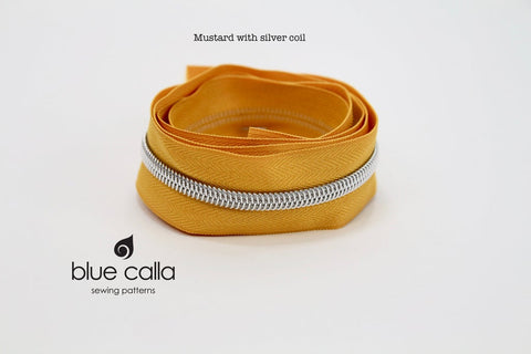SILVER COIL - MUSTARD - #5 Metallic Nylon Coil Zipper tape
