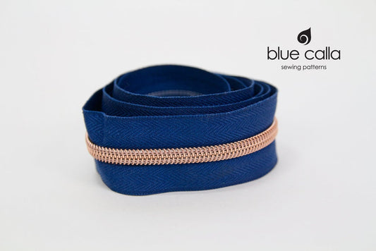 ROSE GOLD COIL - NAVY - #5 Metallic Nylon Coil Zipper tape