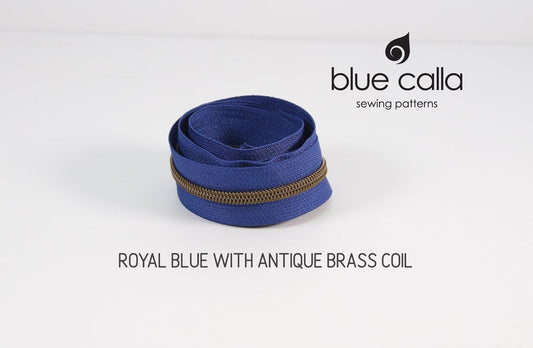 ANTIQUE BRASS COIL - ROYAL BLUE - #5 Metallic Nylon Coil Zipper tape