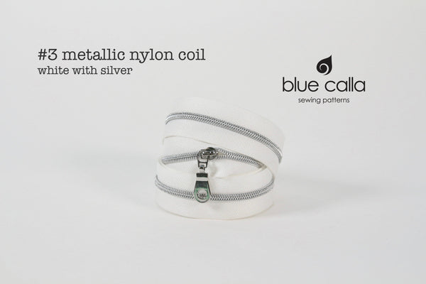 #3 Metallic Nylon Coil Zipper tape - WHITE